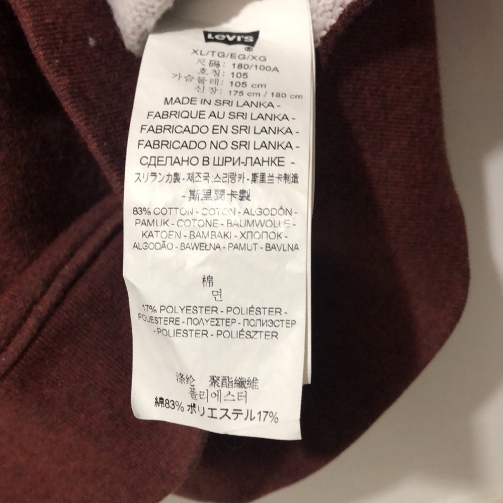 Levi’s Shawl Collar Sweatshirt Men XL Brick Red Blend Cuffed Pullover Casual - Picture 8 of 8